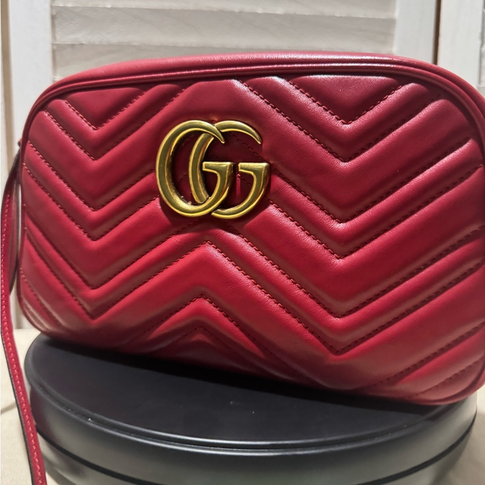 Gucci Red Chevron Quilted Crossbody Bag